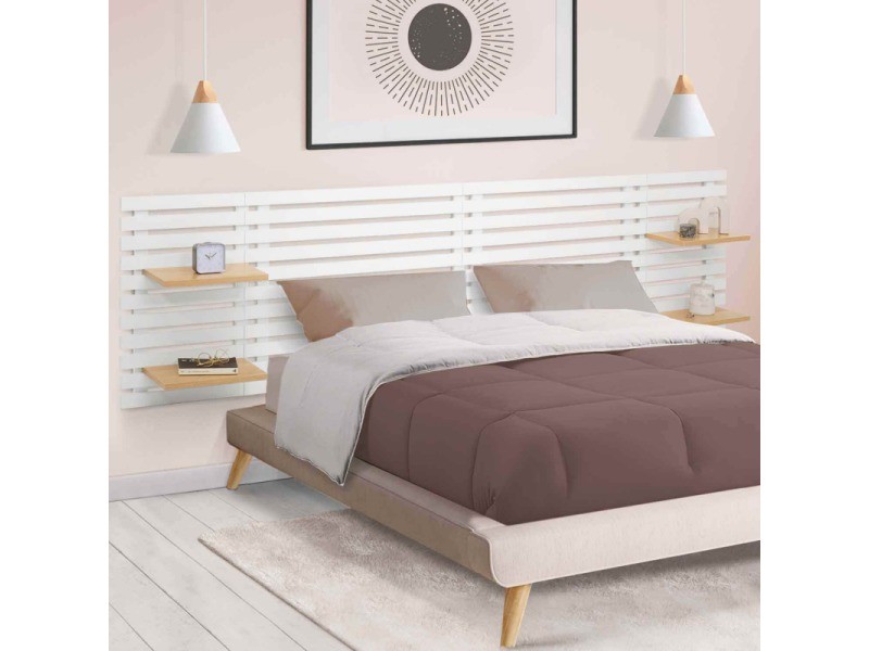 Tête de lit en lattes ava 240 cm bois blanc et étagères façon hêtre